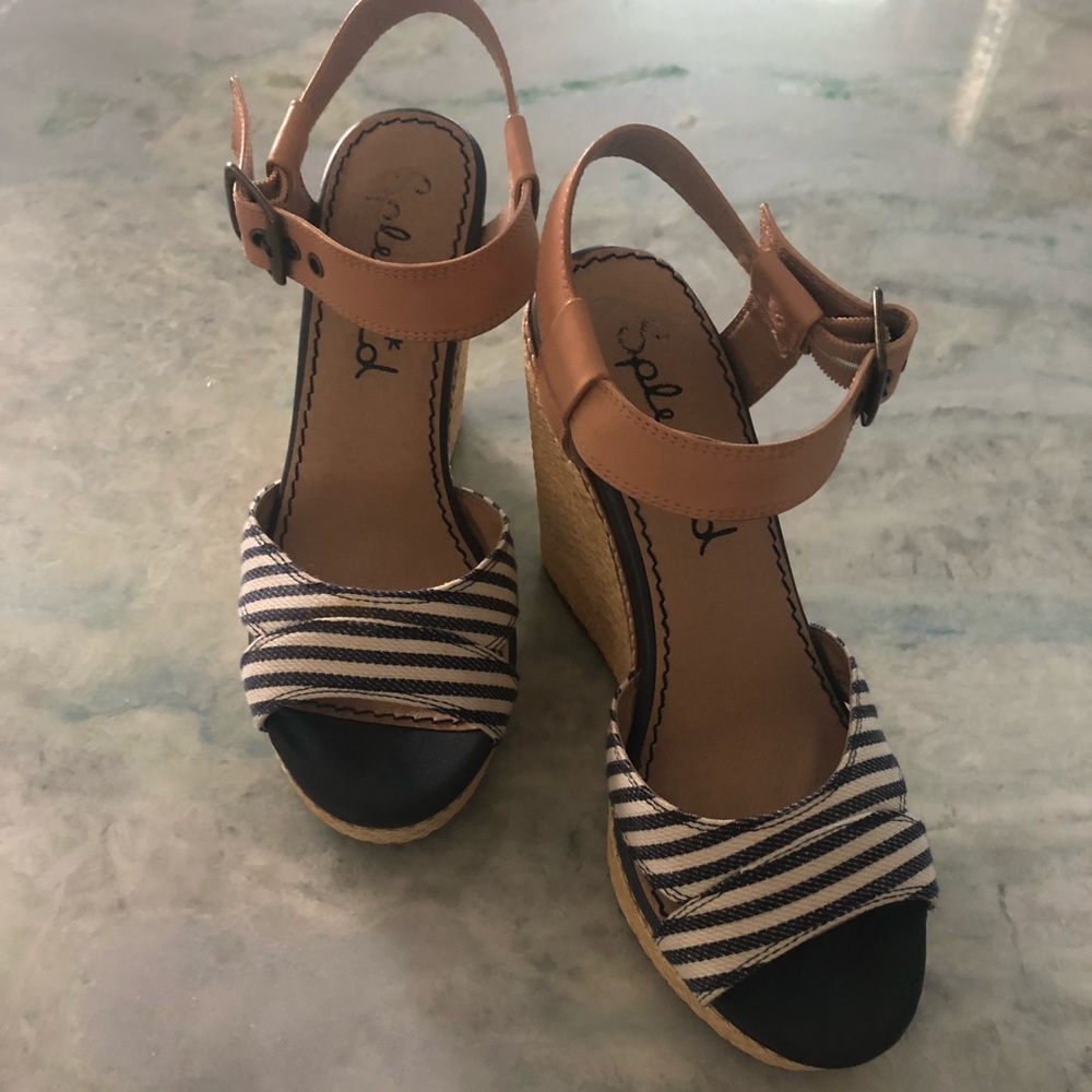 Splendid Wedges 7, blue/cream/tan